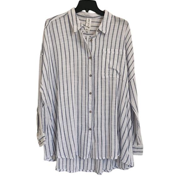 NWT Body Swim Cover-Up Button Up Blue And White Stripe M - Picture 1 of 6